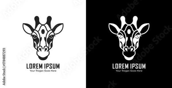 Fototapeta Giraffe head logo design with semi modern line art style