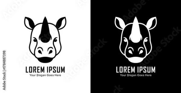 Fototapeta Rhino head logo design with semi modern line art style