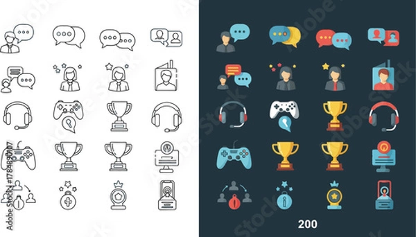 Obraz Collection of gaming and communication icons representing online interaction and competition