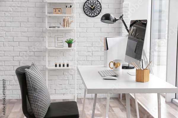 Fototapeta Comfortable workplace with modern computer on table