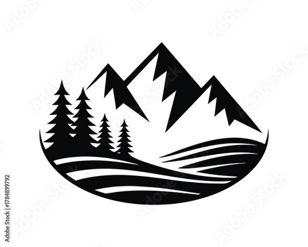 Obraz Mountain Forest Landscape Logo Vector Illustration