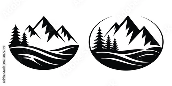 Obraz Mountain Forest Wave Landscape Vector Logo Set