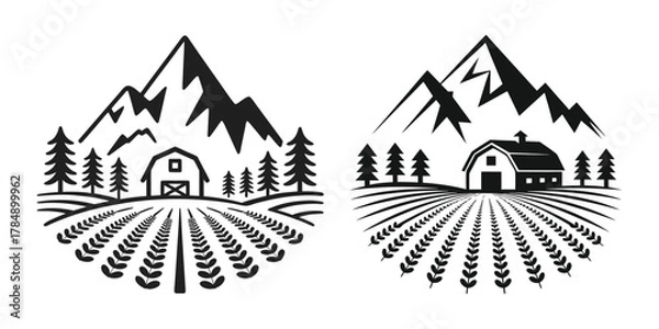Obraz Mountain Farm Barn Agriculture Vector Logo Design Set