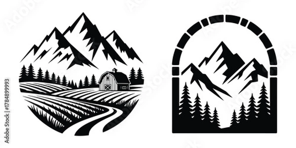Obraz Farm Mountain Arch Logo Vector Illustration Set