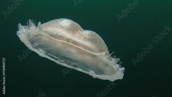 Fototapeta Comb Jellyfish Swimming in Dark Green Ocean Water.
