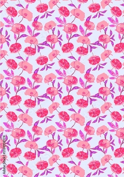 Obraz Romantic blue flowers with Leaves Pattern