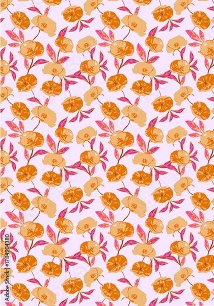 Obraz Romantic blue flowers with Leaves Pattern