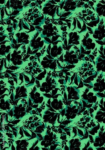 Obraz Green black Flowers Abstract Print 