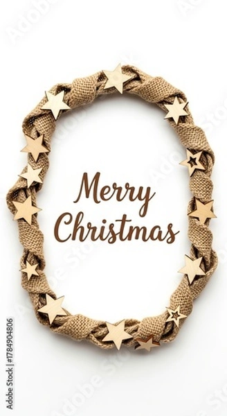 Obraz Vertical Merry Christmas card or social media post. Elegant gold wreath frame isolated on white background. Festive flyer or invitation.