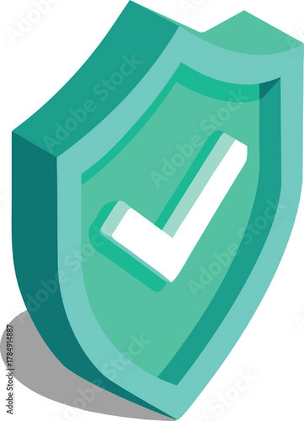 Fototapeta Isometric Green Shield With White Check Mark Vector Graphic - Safety Protection Symbol for Approved Services Quality Assurance And Business Security Solutions