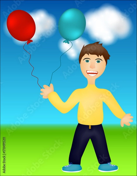 Obraz Angry boy with balloons