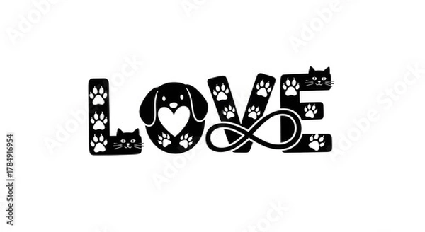 Obraz Love Dog Cat Paw Print Silhouette Text Design