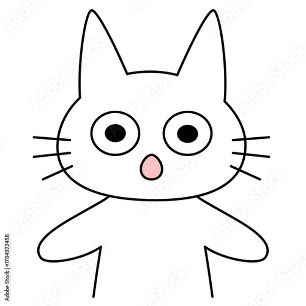 Fototapeta 驚いた表情の白い猫キャラクターのかわいいベクターイラスト。