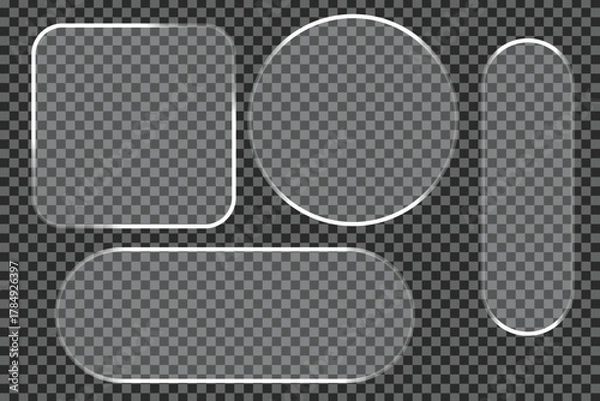 Obraz Collection of transparent glass shapes with rounded corners on a checkered background