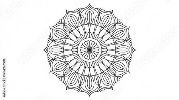 Fototapeta Intricate oval mandala design with symmetrical patterns and delicate line art for coloring or decorative purposes