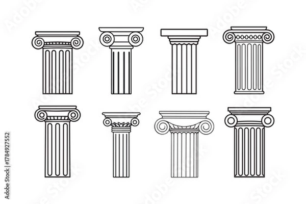 Fototapeta Ionic and Doric Greek column set Vector illustration
