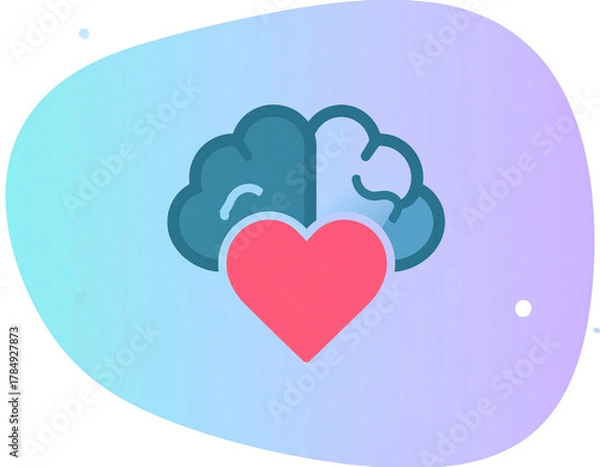 Fototapeta Minimalist Mental Health Concept with Brain Icon, Heart, and Calm Gradient, Modern PNG