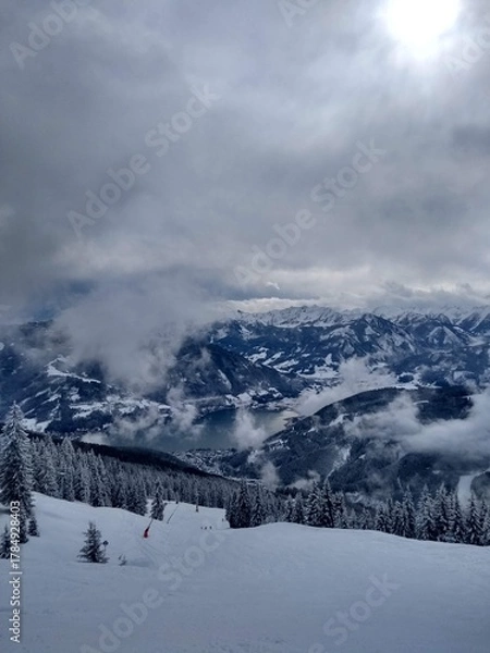 Obraz lake with snow-covered mountains