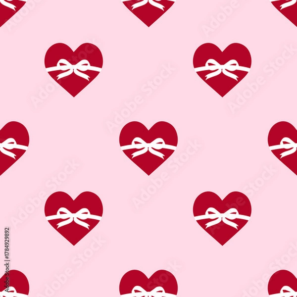 Obraz Red Heart with Pink Ribbon Seamless Pattern