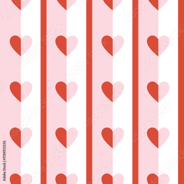 Obraz Vertical Stripe Pink and Red Heart Seamless Pattern