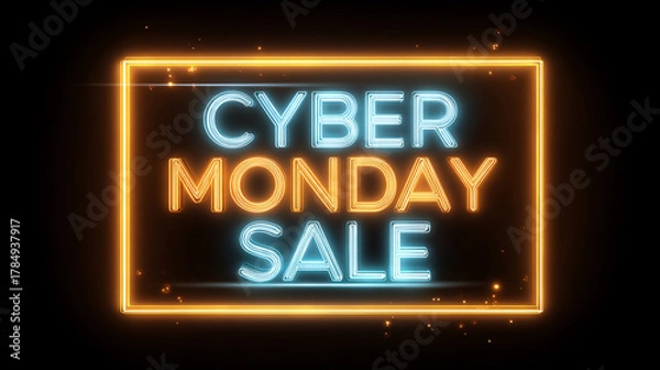 Obraz Cyber Monday sale announcement with glowing neon lights, perfect for advertising & promoting holiday specials