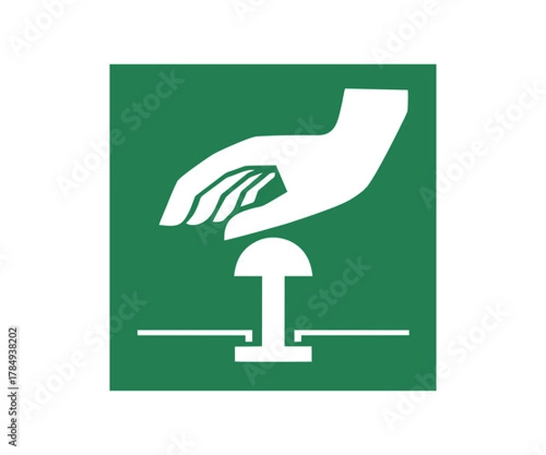 Fototapeta ISO 7010 E020 Emergency stop button. Safety condition sign pictogram vector design and illustration. 
