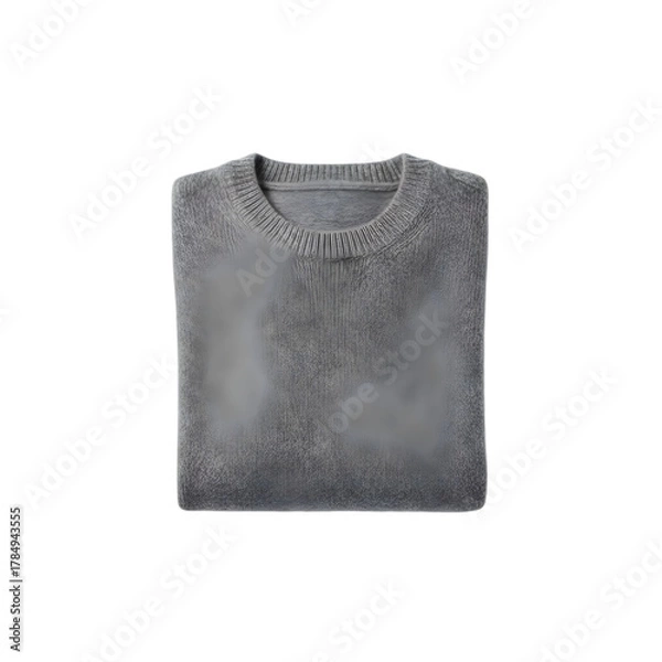 Fototapeta Folded Gray Textured Knit Sweater with Light Gray Circular Patches on Black Background Studio Shot