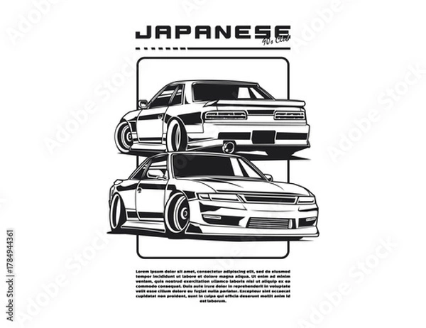 Obraz line art style vector for 90s Japan car illustration graphic 