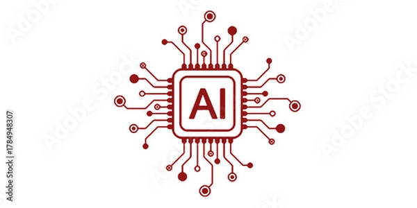 Fototapeta Artificial intelligence icon, sign, logo in the circuit line style. AI processor vector icon flat design. Motherboard digital chip AI. Machine learning design