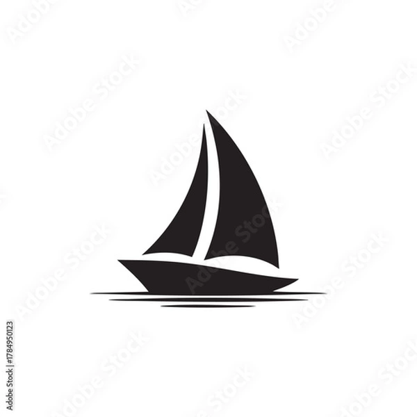 Fototapeta Minimalist Black Sailboat Silhouette on Calm Water Vector Illustration
