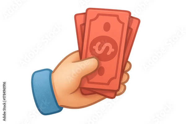 Obraz Hand holding red money bills with dollar sign, payment, currency, finance, and wealth concept on transparent background