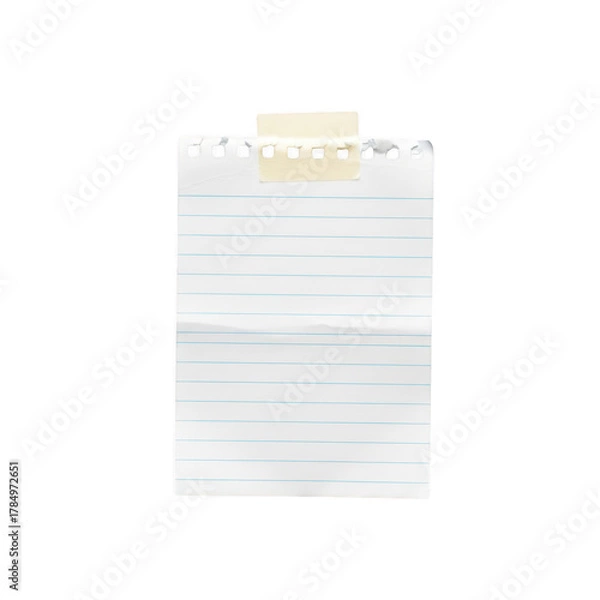 Fototapeta Torn lined paper with tape isolated on transparent background