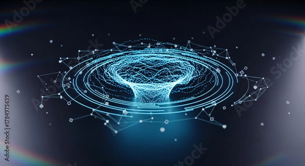 Obraz Abstract digital vortex with glowing lines and dots, representing data flow and connection