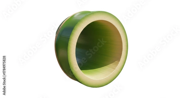Obraz A single sliced green bamboo stalk segment with a hollow interior and natural texture isolated on transparent background