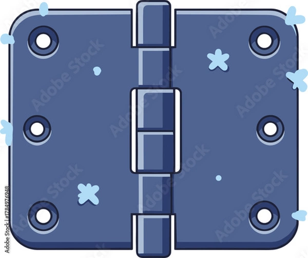 Fototapeta Blue metal hinge illustration with detailed lines and shadows  
