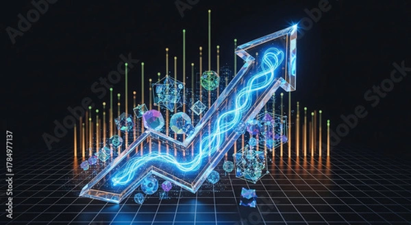 Obraz An arrow pointing upward with digital elements, representing growth and advancement