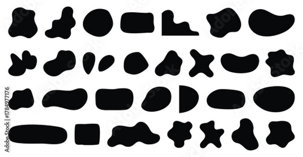 Fototapeta Black blob shapes, abstract organic forms, vector illustration. Modern blob shape design elements isolated on white background. Unique, artistic, creative, trendy, stylish, versatile. vector eps file.