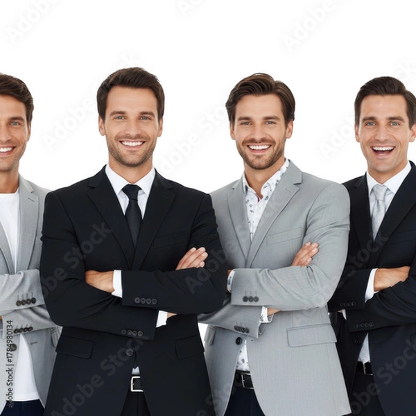 Fototapeta Four smiling businessmen standing with arms crossed isolated on transparent background