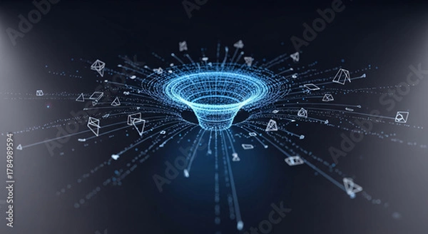 Obraz Abstract funnel with data stream, business and technology concept, 3d rendering