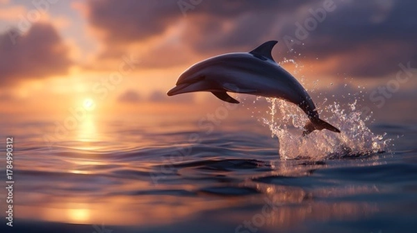 Fototapeta dolphin in sunset