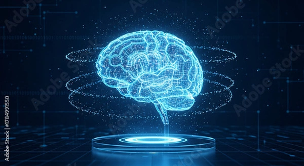Obraz Artificial intelligence brain hologram with digital data and neural network concept
