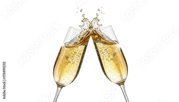 Fototapeta Two champagne glasses toasting isolated on transparent background for celebration