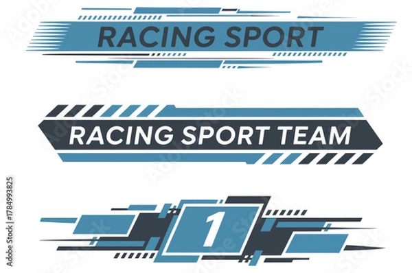 Obraz Sport car decal and stripe vector set. Collection of racing stripe designs for car wraps, speed line graphics, motorsport decals, automotive illustrations, and custom vehicle decoration projects