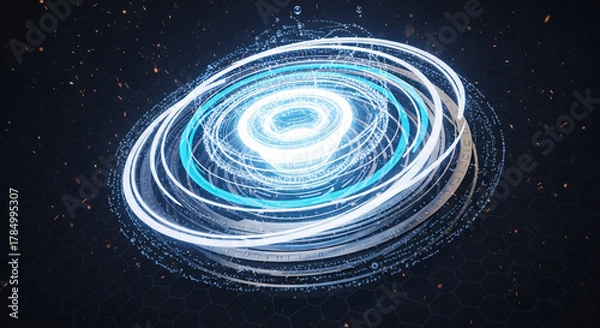 Obraz Abstract technology background with glowing circles and particles in a dark environment