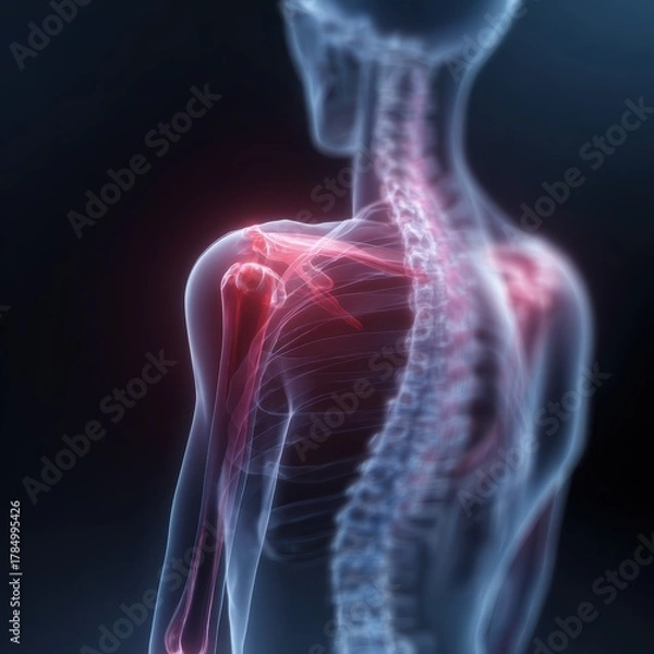 Fototapeta 3d rendering of human skeleton highlighting bone fracture areas, orthopedic study image,
