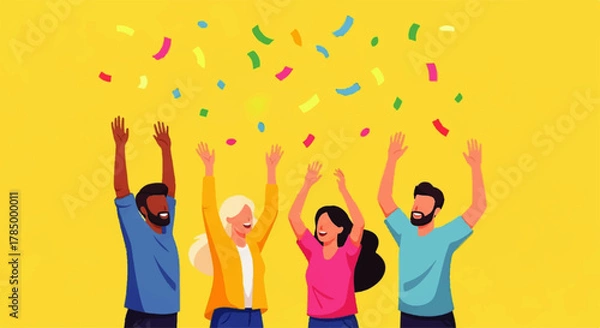 Obraz Diverse Group of People Celebrating with Confetti.