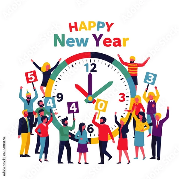Obraz Happy New Year Celebration Around a Clock.