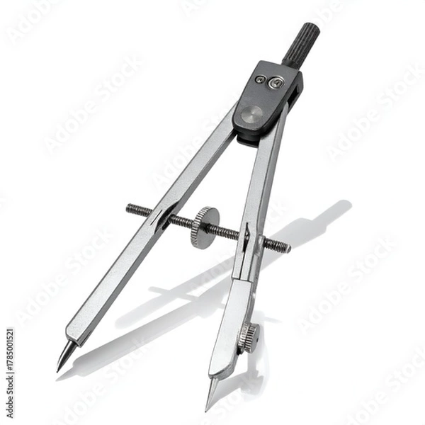Fototapeta Close-up view of a precision compass tool on a white background, ideal for engineering and design work