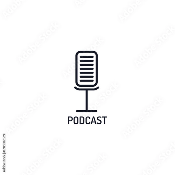 Fototapeta Podcast icon logo sign. Microphone emblem. Audio thin line icon Decorative element Modern linear design Identity brand concept Print for clothes greeting invitation card flyer banner poster cover booк