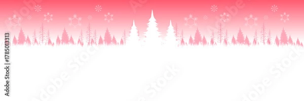 Fototapeta Festive winter landscape illustration in red and pink with a snowfield for a Christmas greeting card.